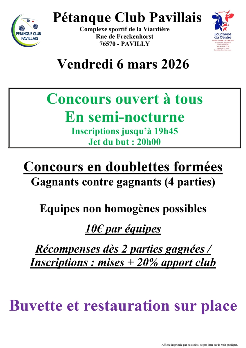 Reprise des concours ouvert à tous à Pavilly le 6 mars