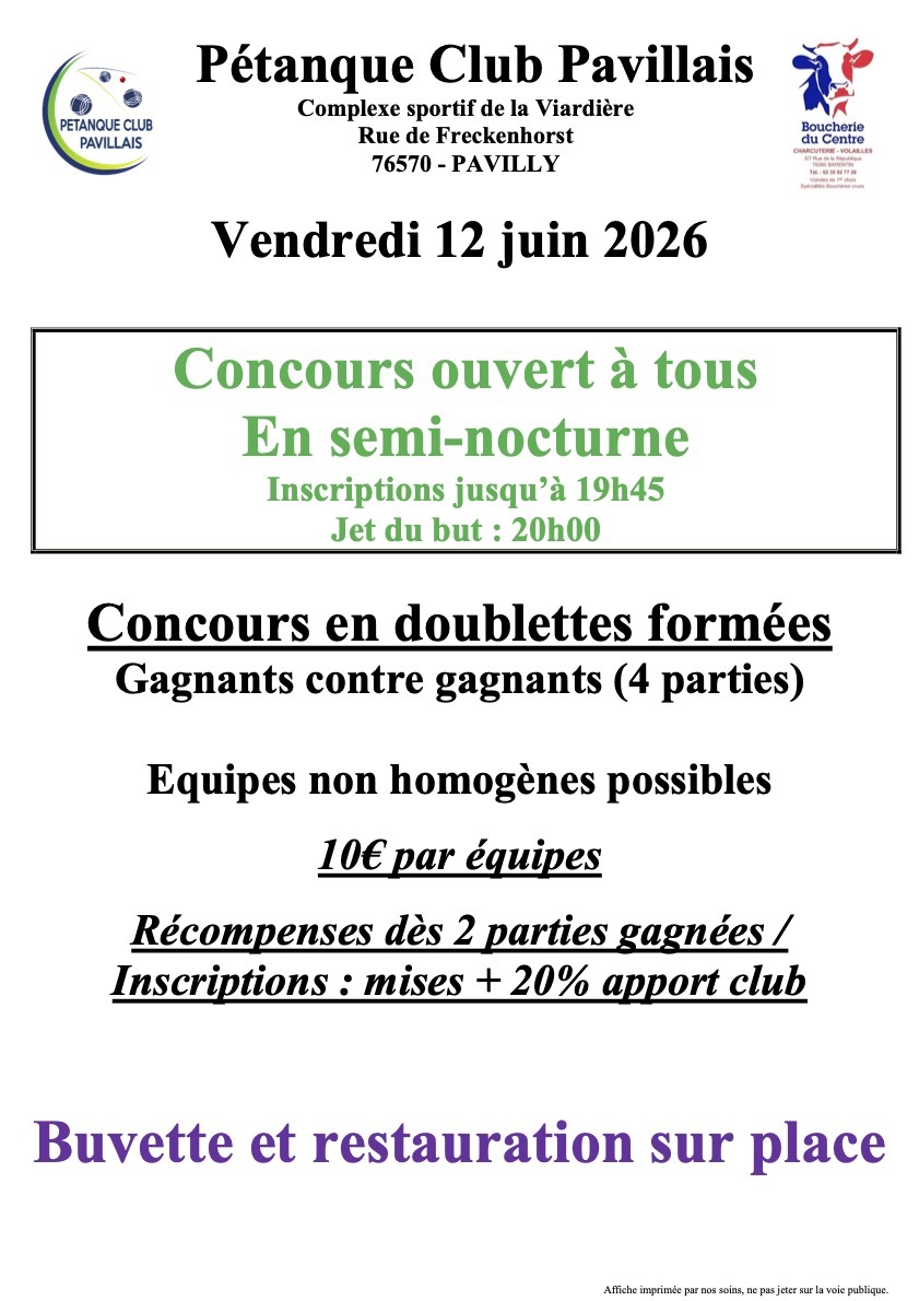 Concours semi-nocture ouvert à tous à Pavilly le 12 juin