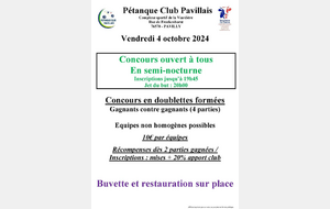 Ouvert à tous Pétanque Club Pavillais 04 octobre